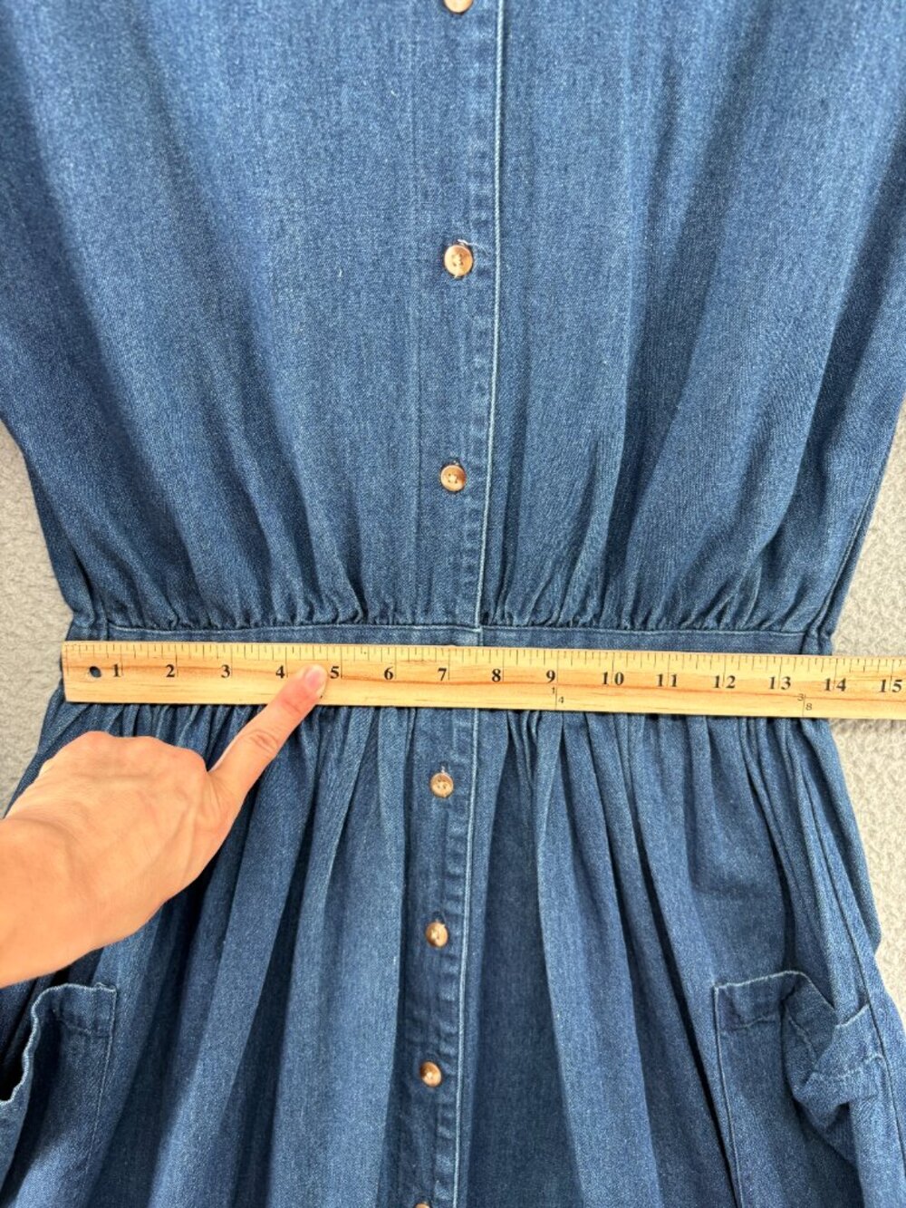 Vintage Eddie Bauer Denim Shirt Dress Small Maxi Chambray Cotton Prairie Pockets - Picture 11 of 14